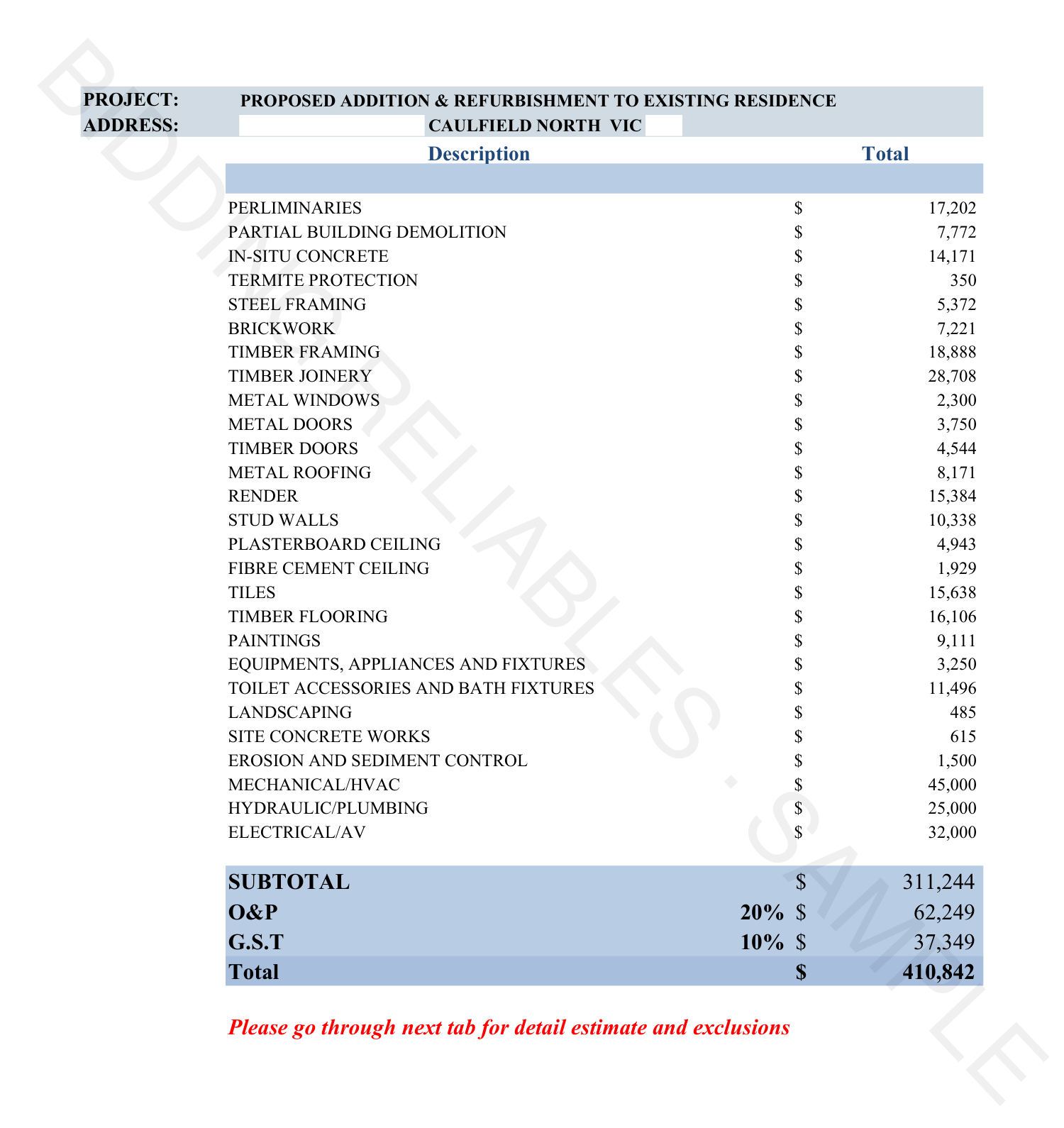 Estimate page 1
