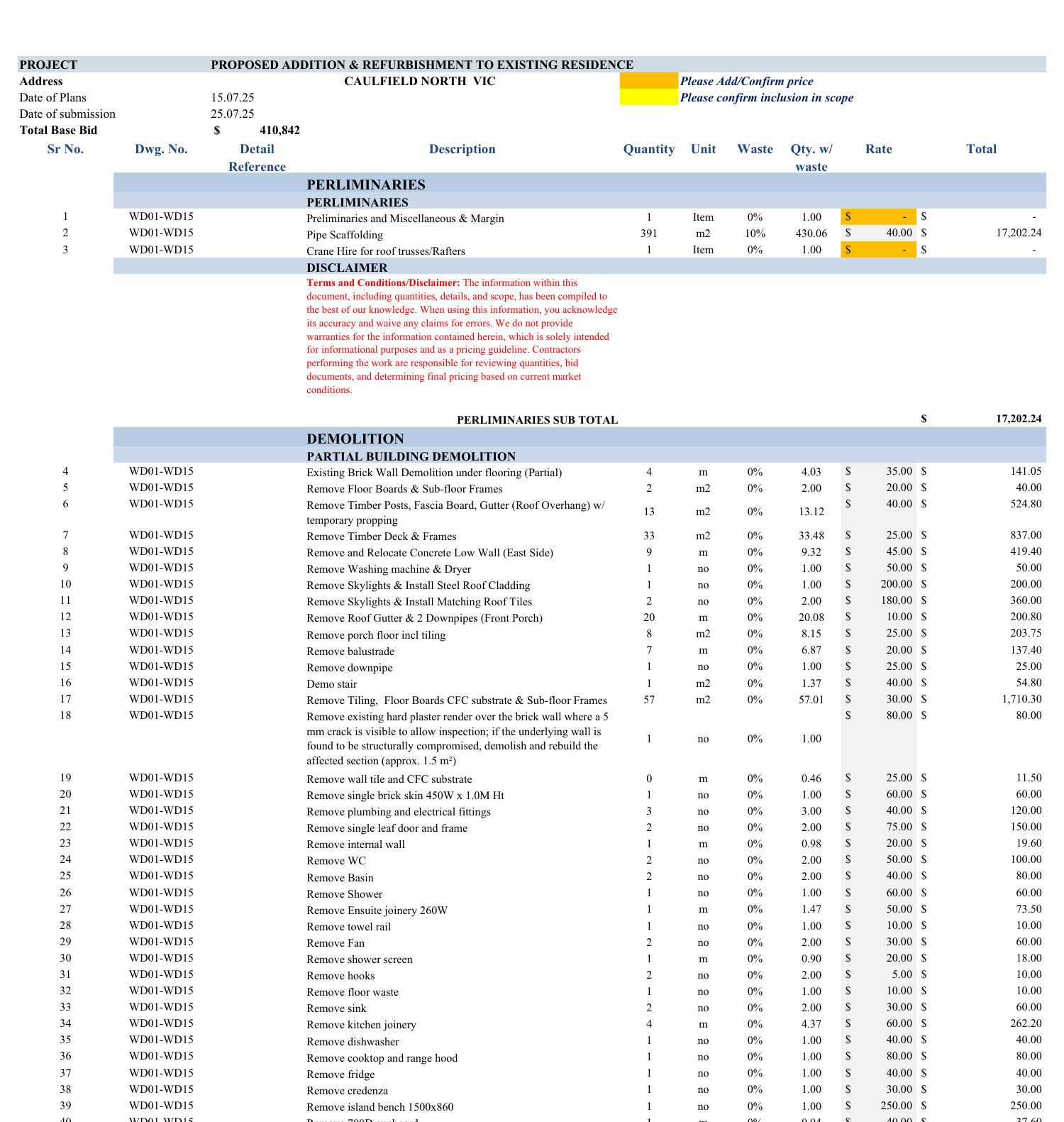 Estimate page 2