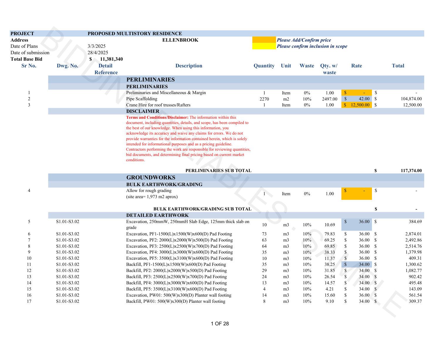 Estimate page 2