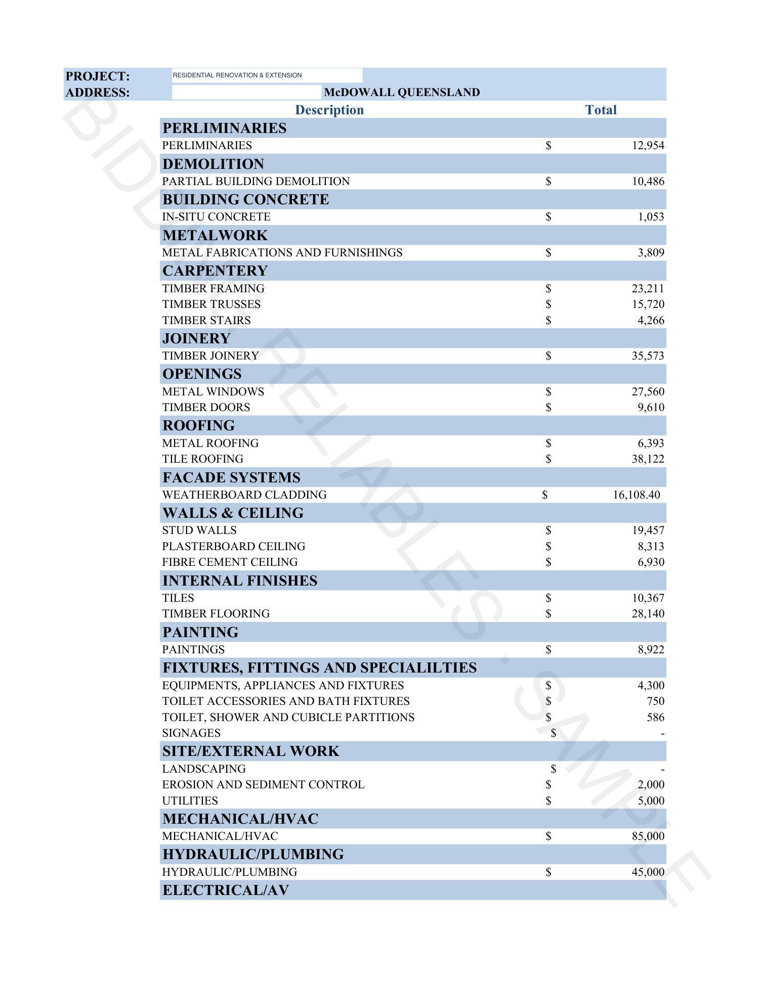 Estimate page 1