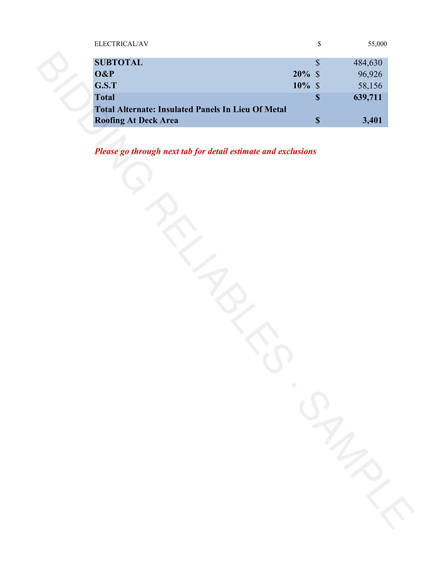 Estimate page 2