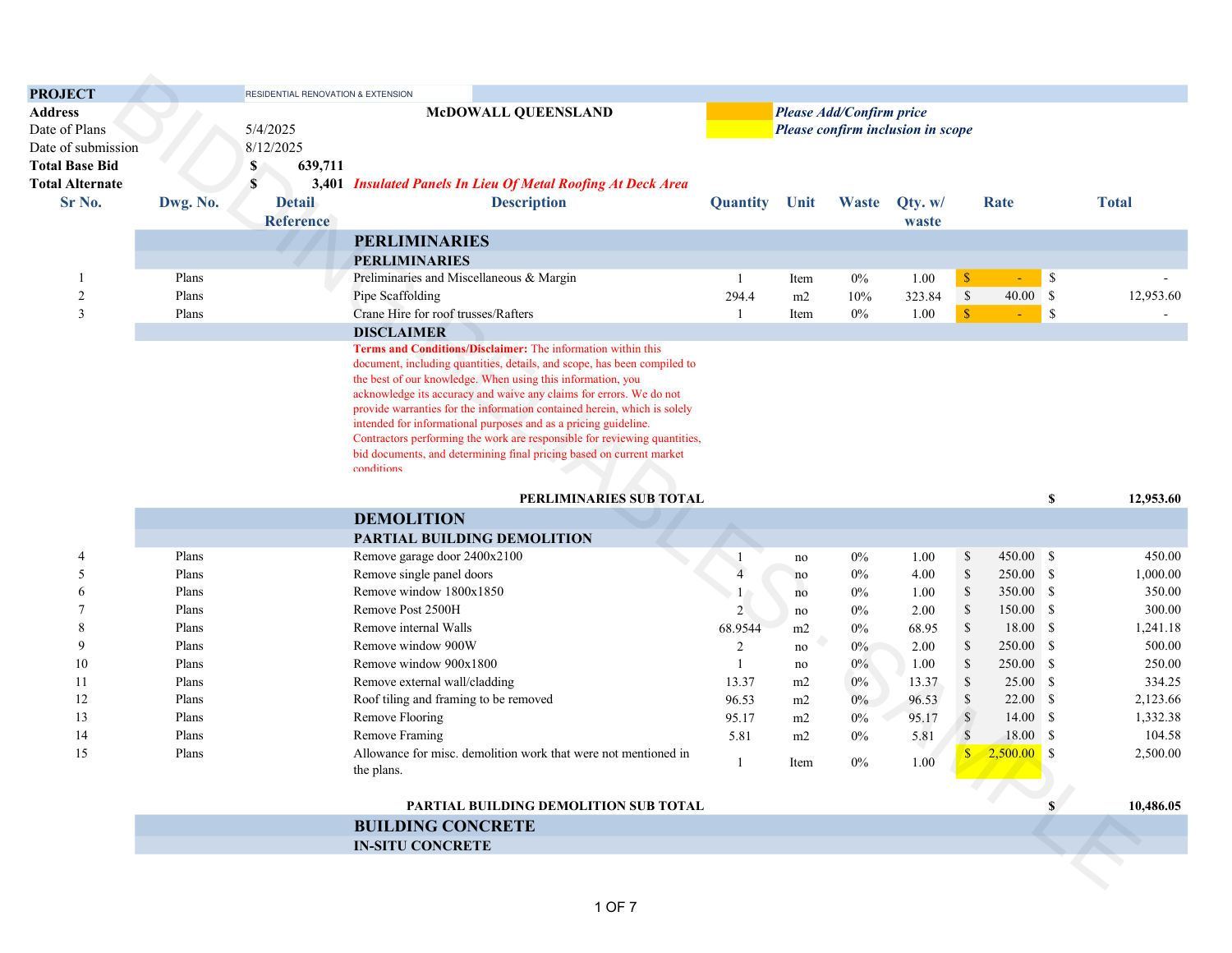 Estimate page 3