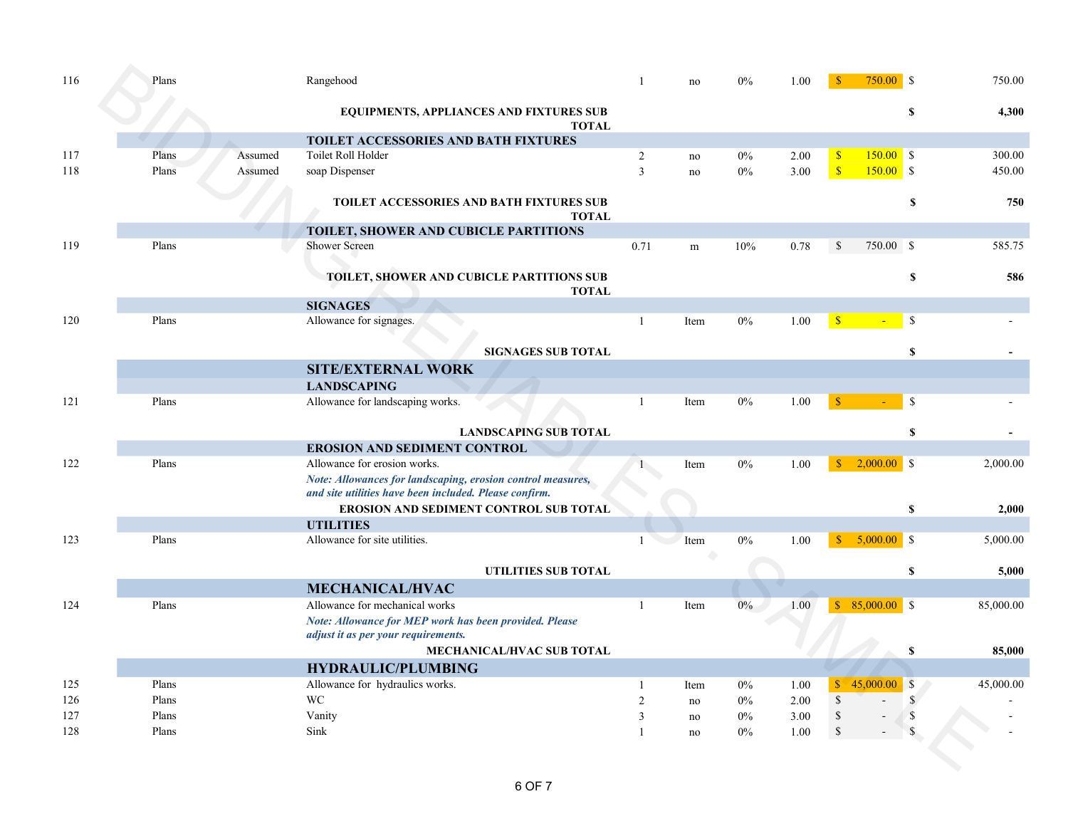 Estimate page 8